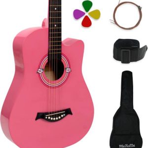 Medellin Acoustic Guitar Neon Pink Learning Guitar Comb...