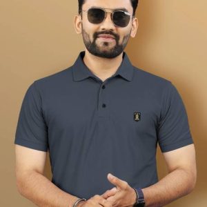 VeBNoR Men Solid Polo Neck Polyester Grey T-Shirt