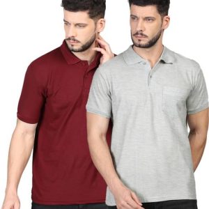 INKKR Pack of 2 Men Solid Polo Neck Cotton Blend Multicolor T...