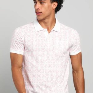 PARX Men Printed Polo Neck Cotton Blend White T-Shirt