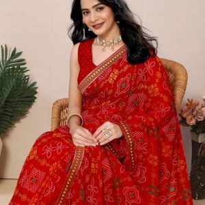 sareya veela Printed Bandhani Georgette Saree