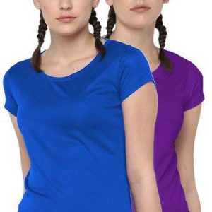 DSWS Pack of 2 Women Solid Round Neck Polyester Purple, Blue...