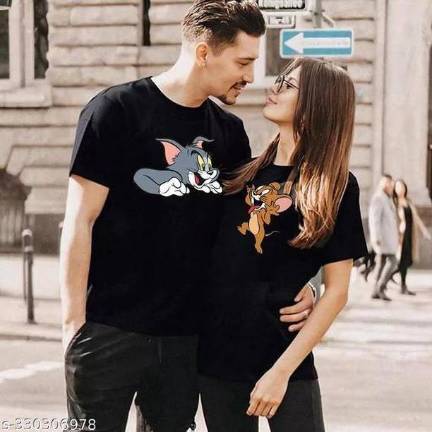dione fashion Couple Printed Round Neck Pure Cotton Maroon T-Shirt
