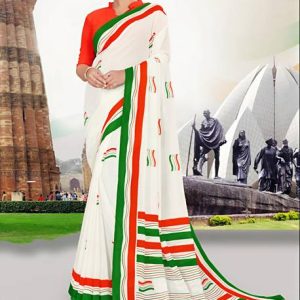 VCREATION Printed Bollywood Cotton Linen Saree
