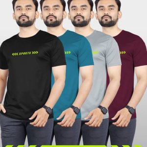 VeBNoR Pack of 4 Men Self Design Round Neck Polyester Black, B...