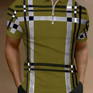 AUSK Men Checkered Polo Neck Cotton Blend Green T-Shirt