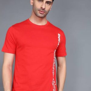 DUCATI Men Printed Round Neck Pure Cotton Red T-Shirt