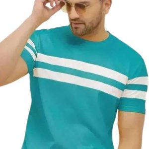 FASHA Men Striped Round Neck Polycotton Navy Blue T-Shirt