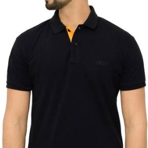 3BROS Men Solid Polo Neck Cotton Blend (220 gsm) Black T-Shir...