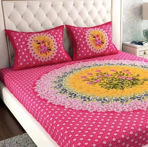 SARVOCH 144 TC Cotton Double Jaipuri Prints Flat Bedshe...