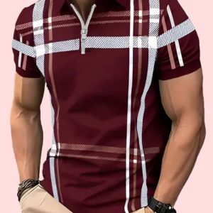 AUSK Men Checkered Polo Neck Cotton Blend Maroon T-Shirt