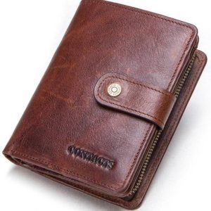 CONTACTS Men Brown Genuine Leather RFID Wallet - Regular Size