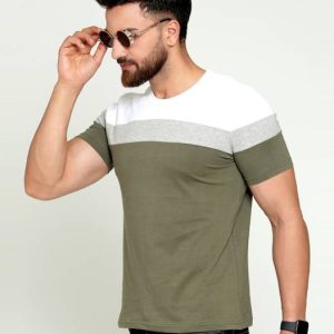 AUSK Men Colorblock Round Neck Cotton Blend White, Grey, Lig...