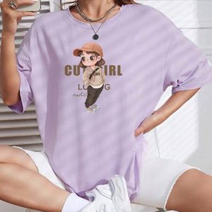 Calm Down Women Printed Round Neck Cotton Blend Purple T-Shirt