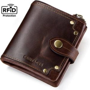 CONTACTS Men Evening/Party Brown Genuine Leather RFID Wallet - ...