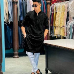 CHIRASVI Men Embroidered Cotton Rayon Straight Kurta