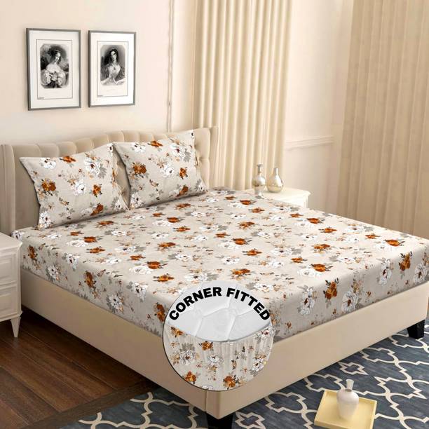 VAS COLLECTIONS 180 TC Cotton Double Floral Fitted (Ela...