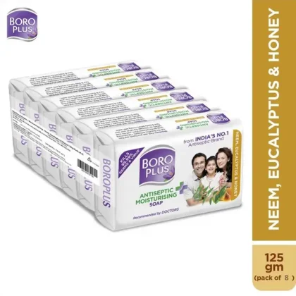 BOROPLUS Antiseptic And Moisturising Toilet Soap With Neem,Eucalyptus And Honey| 125GEach  (8 x 125 g)