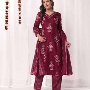 DRESOUL Women Cotton Blend Kurta Salwar Dupatta Set