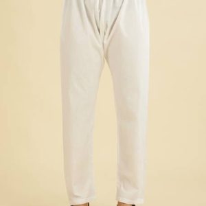 DIWAS by Manyavar DIWAS by Manyavar White Cotton Solid Pyjama for Men Men...