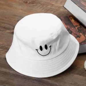 Highever Smiley unisex Embroidered Cotton bucket hat fo...