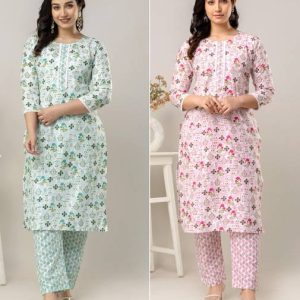 SN FASHION ATTIRE Pack of 2 Women Floral Print Cotton Blend A-line Kurta