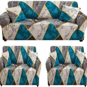 papsun Polyester Geometric 3+1+1 Seater Sofa Cover