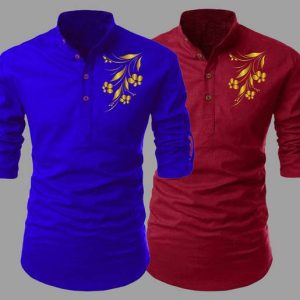 DIMMY Pack of 2 Men Floral Print Cotton Blend Straight Kurta