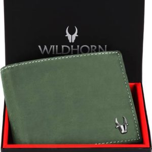 WILDHORN Men Casual Green Genuine Leather RFID Wallet