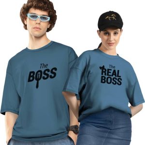 Twinny Zone Pack of 2 Couple Solid Round Neck Polycotton Blue T-Shi...