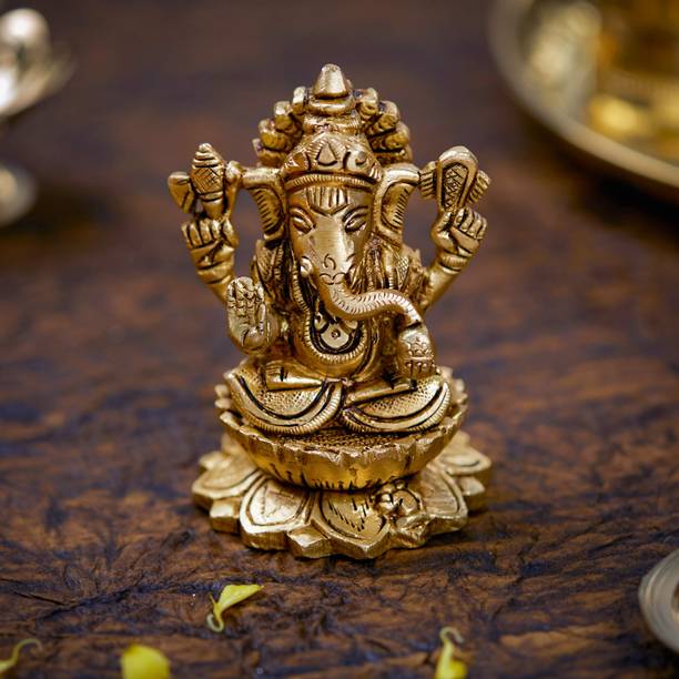 10club Lord Ganesha Idol | Brass Ganesha Sitting on a L...