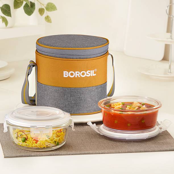 BOROSIL Zest Borosilicate Glass Lunchbox, 2 pc Round Se...