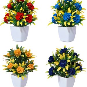 S-Biv Set of 4 Flowers with Pot Indoor Artificial Plant...