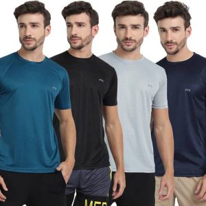 FTX Pack of 4 Men Solid Round Neck Polyester Multicolor T-S...