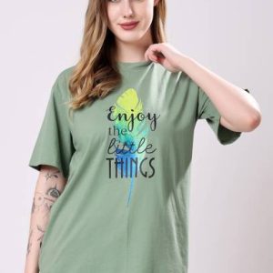 London Hills Women Graphic Print Round Neck Cotton Blend Light Green...