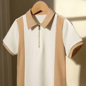 Try This Men Checkered Zip Neck Cotton Blend White T-Shirt