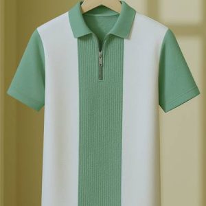 Try This Men Checkered Zip Neck Cotton Blend White, Light Green ...