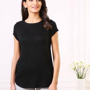 VAN HEUSEN Superior Drape Women Solid Round Neck Cotton Blend Blac...
