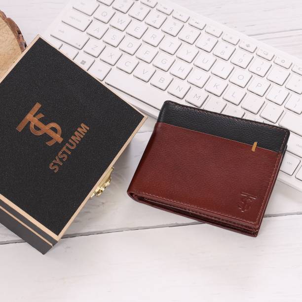 systumm Men Casual Tan Genuine Leather RFID Wallet
