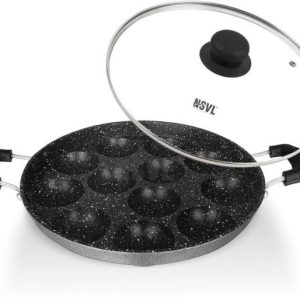 NSVL Heavy-BASE Non-Stick 12 Cavity Appam Patra with Gl...