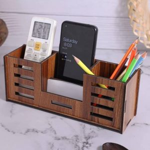 RiotLane 4 Compartments MDF WOOD pen stand