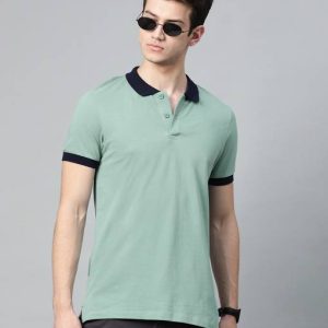 Roadster Men Solid Polo Neck Pure Cotton Green T-Shirt