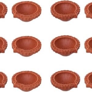 eCraftIndia Set of 12 Decorative Clay Diyas Deepam Oil ...