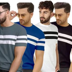 FASHA Pack of 4 Men Solid Round Neck Polycotton Multicolor T-...