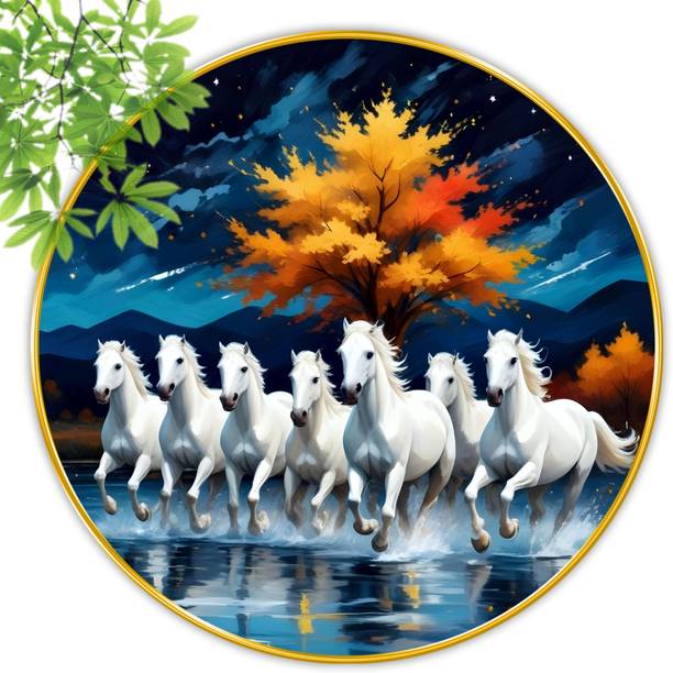 saf Seven Horse Premium gold strip framed wall painting...