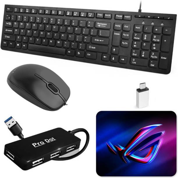 Henture Chiclet Keyboard and Mouse Combo with USB Hub, ...
