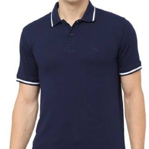 Bleualps Men Solid Polo Neck Pure Cotton Navy Blue T-Shirt