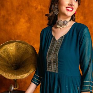 Youthnic Women Embroidered Georgette A-line Kurta
