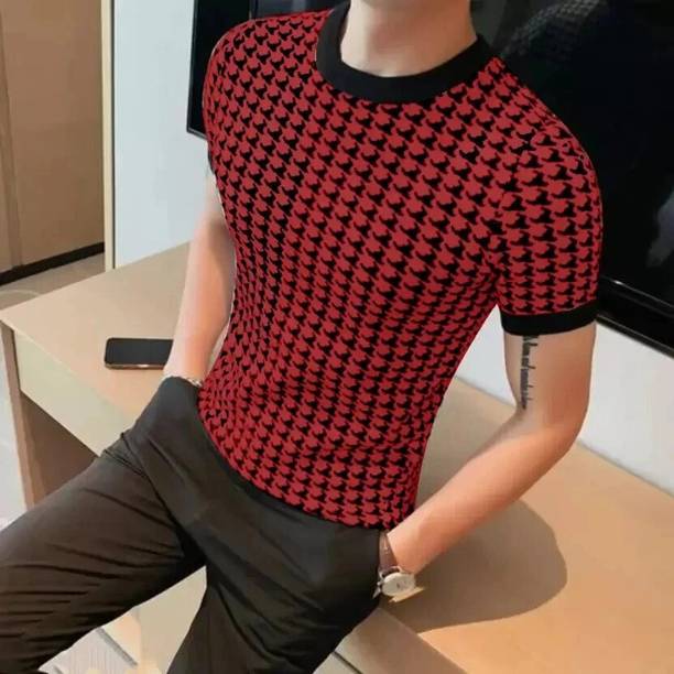sti Men Printed Round Neck Polyester Black, White T-Shirt