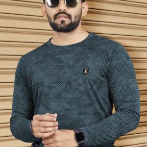 VeBNoR Men Abstract Round Neck Polycotton Grey T-Shirt